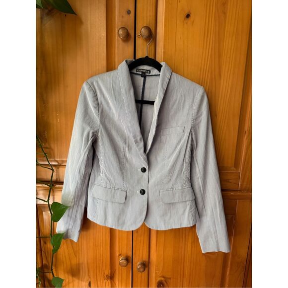 EXPRESS Blue Striped Blazer 2 Button Suit Jacket Women's SZ 6 Career - Picture 5 of 14